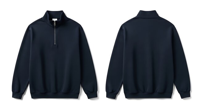 Flat lay mockup of a navy blue color of Quarter Zip Sweatshirt
