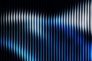 Fototapeta premium Abstract vertical lines background with blue and white light. Digital wave or motion blur effect on a black 3D panel texture with grain.