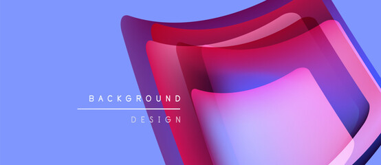 Abstract layered shapes, vibrant colors, blue background. Modern design elements create dynamic visual effect. Minimalist style.