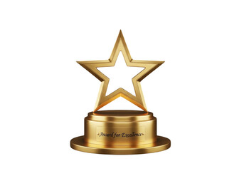 Golden star trophy isolated on transparent background for awards and recognition