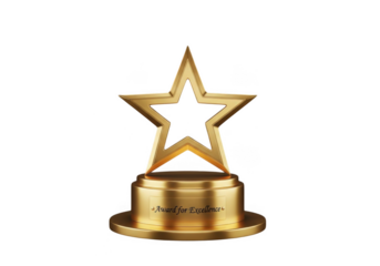 Golden star trophy isolated on transparent background for awards and recognition