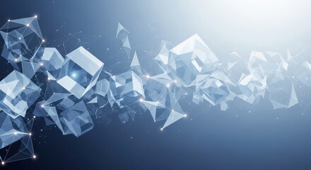 Abstract geometric shapes create a dynamic digital pattern with glowing lines in a futuristic environment