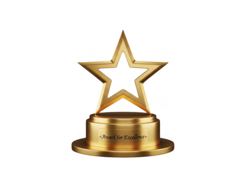 Golden star trophy isolated on transparent background for awards and recognition