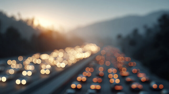 Blurred highway lights create an abstract, dreamy cityscape effect. Evokes congestion, travel, and modern urban life. Great for backgrounds or metaphorical concepts.