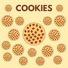 Pattern of chocolate chip cookies on a warm cream background. Great for bakery packaging, children’s themes, textiles, and decorative projects.