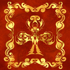 Golden Playing Cards decorative suits on grunge background

