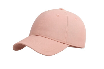 Fototapeta premium Pink baseball cap with curved brim, side view, showing casual everyday fashion accessory on transparent background