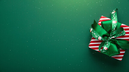 Merry Christmas and Happy Holidays greeting card, frame, banner. New Year. Red Christmas gift box,...