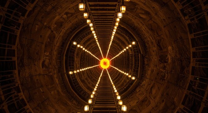 Abstract tunnel with illuminated lights and geometric pattern illustration