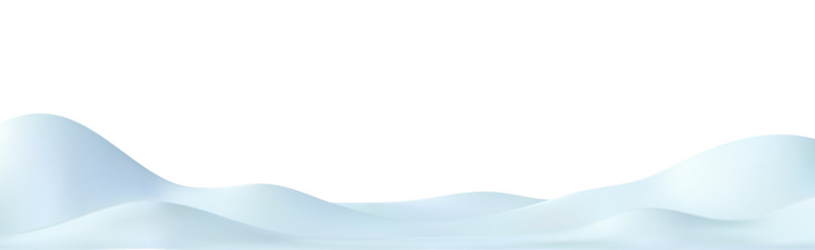 3d snow landscape background. Snowy mountain border, hill,snowdrift. Winter podium for holiday design. Vector element illustration for poster, winter greeting card