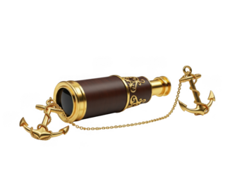 Nautical spyglass with anchors isolated on transparent background for adventure and exploration