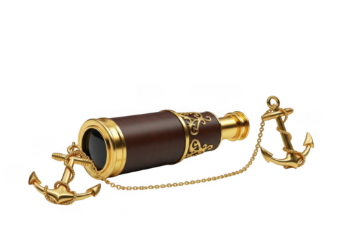 Nautical spyglass with anchors isolated on transparent background for adventure and exploration