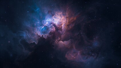 Fototapeta premium Vibrant Cosmic Nebula with Swirling Gas Clouds and Distant Stars Illuminating the Deep Expanse of the Universe, a Stellar Nursery