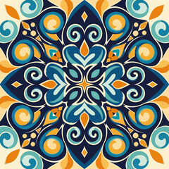 Fototapeta premium Intricate Abstract Floral Mandala Design in Rich Blue, Teal, and Gold Hues