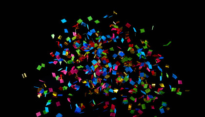 Obraz premium Colorful confetti explosion on a black background, celebrating joy and festivity for a party