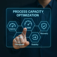 Businessman interacts with process capacity optimization interface