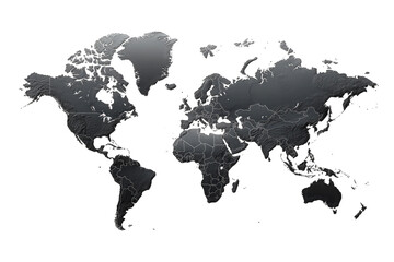Fototapeta premium Gray 3 D World Map Relief isolated on a transparent background