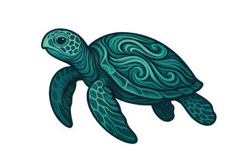 Fototapeta premium Stylized sea turtle illustration with tribal waves design, marine animal representing ocean ecology and conservation on transparent background