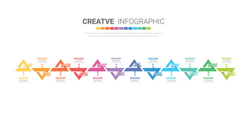 Timeline presentation for 12 months, 1 year, Timeline infographics design vector and Presentation business can be used for Business concept with 12 options, steps or processes.