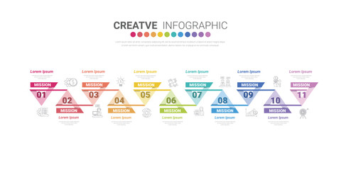 Infographic design template with numbers 11 option for Presentation infographic, Timeline infographics, steps or processes.