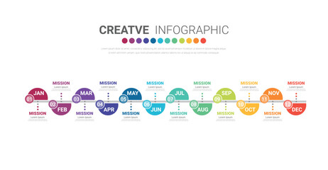 Timeline for 1 year, calendar, 12 months, Presentation business, Infographic Timeline can be used for workflow, process diagram, flow chart.