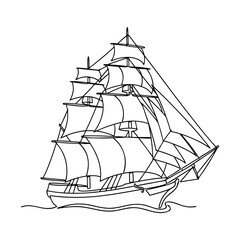 Elegant sailing ship continuous line drawing artwork capturing the spirit of maritime adventure and history