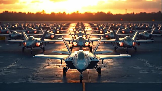 A row of fighter jets sitting on top of an airport tarmac