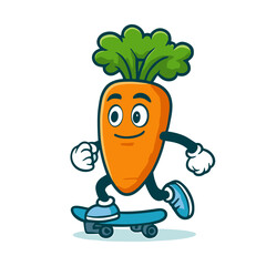 Cartoon carrot mascot skateboarding joyfully