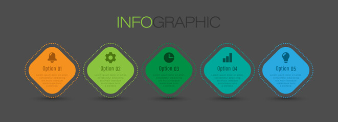 Five step vector template business and marketing infographics. Layout for presentation slides
