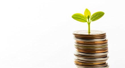 Sprout growing from a pile of coins, concept of green finance and ESG investment