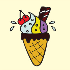 Vector design of a picture of a very cute and colorful little ice cream child, very suitable to be used as a learning picture or other
