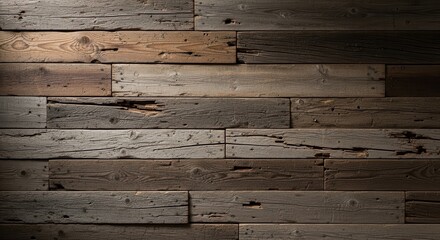 Weathered wooden wall showcasing natural textures and tones in a rustic interior setting