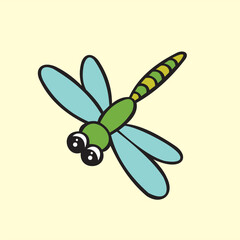 Vector design of a picture of a very cute and colorful dragonfly animal for a child, very suitable for use as a learning picture or other image.