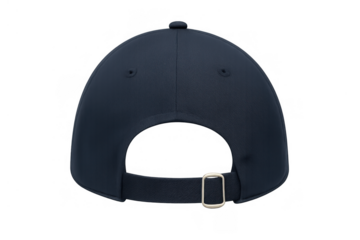 Dark blue baseball cap back view with adjustable strap and buckle, sportswear accessory, uniform item for team branding