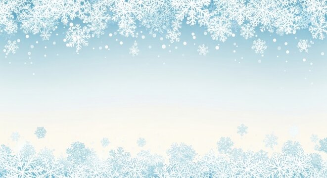 Delicate snowflakes falling from the sky against a soft gradient background