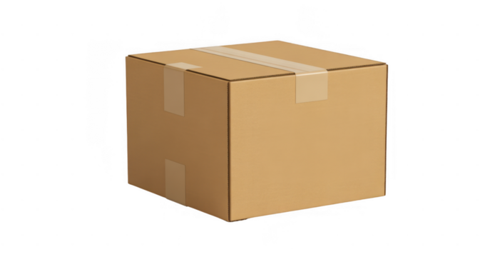 Cardboard box sealed with tape isolated on a transparent background
