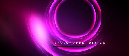 Dark background features vibrant pink, purple concentric circles. Modern design evokes energy, motion, sleekness. Text reads background design.