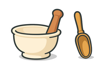Ceramic mortar and pestle set with small wooden scoop icon