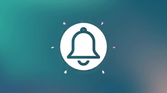 Vector illustration of a white ringing bell icon for notifications and alerts. Simple flat design symbol for user interface design on a modern teal background