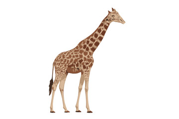 Obraz premium African giraffe standing with long neck and distinctive spotted coat isolated on white background
