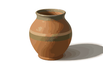 Terracotta clay vase with painted horizontal stripes