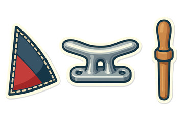 Nautical maritime equipment icons featuring flag, cleat, and marlinspike