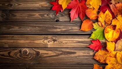 Autumn Leaves on Rustic Wooden Background - A Seasonal Still Life.