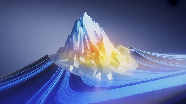 Abstract low poly mountain illustration featuring modern 3d rendering techniques and gradual color transitions with futuristic visuals