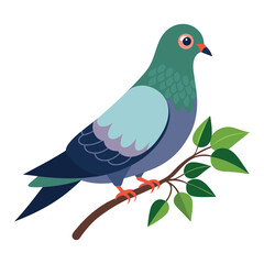 Cute Pigeon on Leafy Branch – Isolated Vector Design