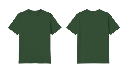 Blank Dark Green T-Shirt Mockup Front and Back Isolated on White Background
