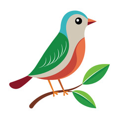 Cute Bird Sitting on Leafy Branch – Isolated Vector Design