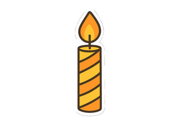 Simple striped birthday candle with burning flame icon