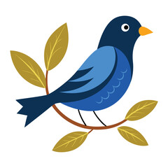 Cute Bird Sitting on Leafy Branch – Isolated Vector Design