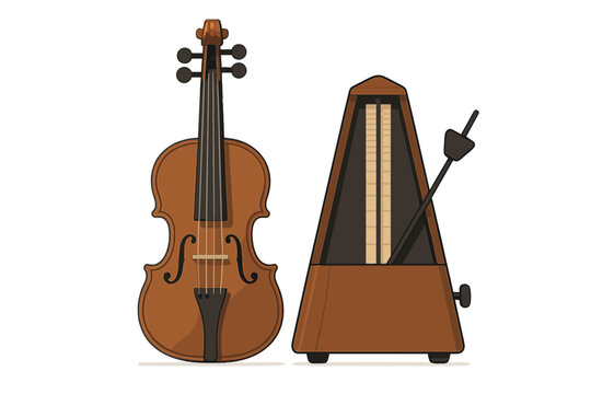 Violin and wooden metronome musical instrument set for rhythm practice